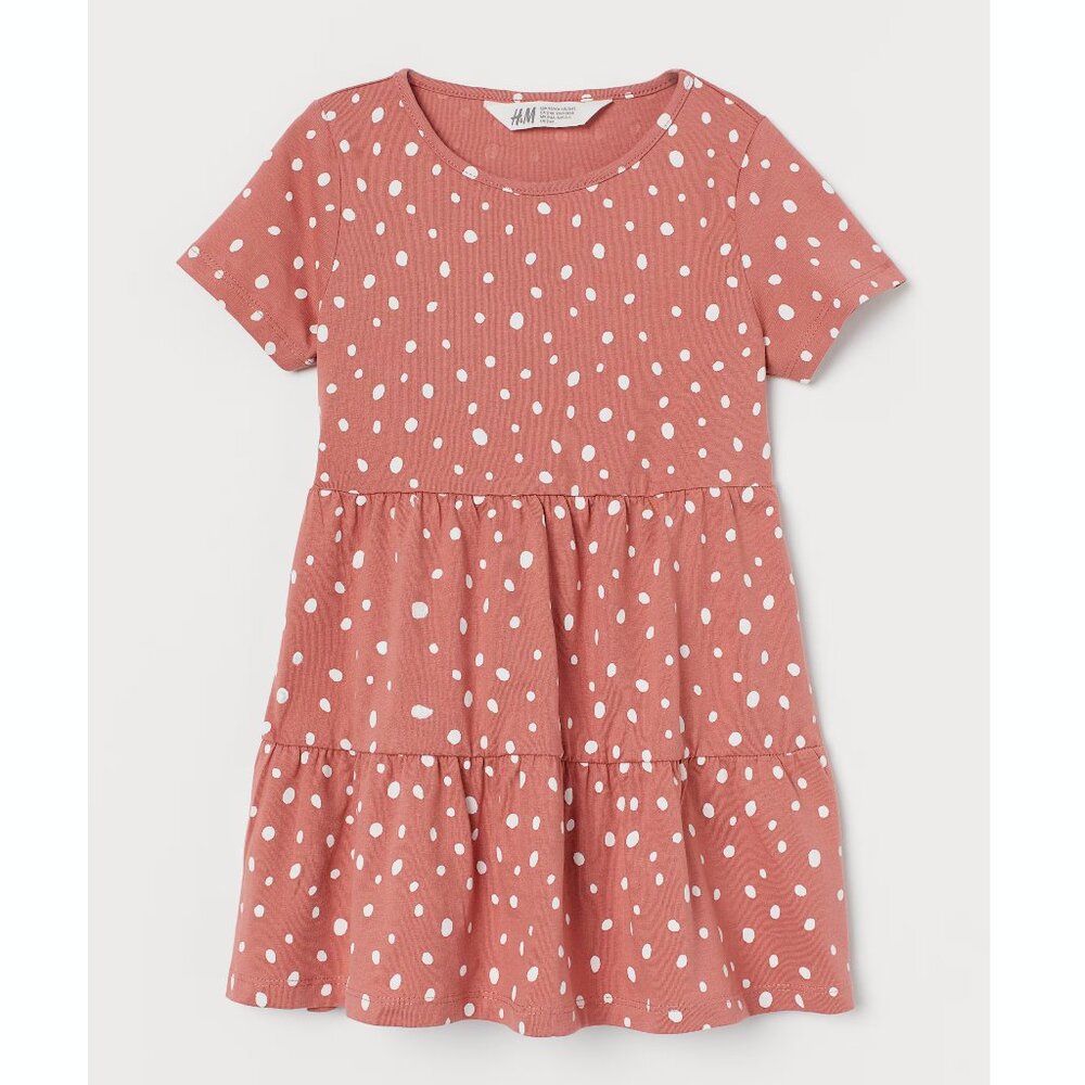 H&M Girls Cotton Jersey Tiered Dot Print Dress
